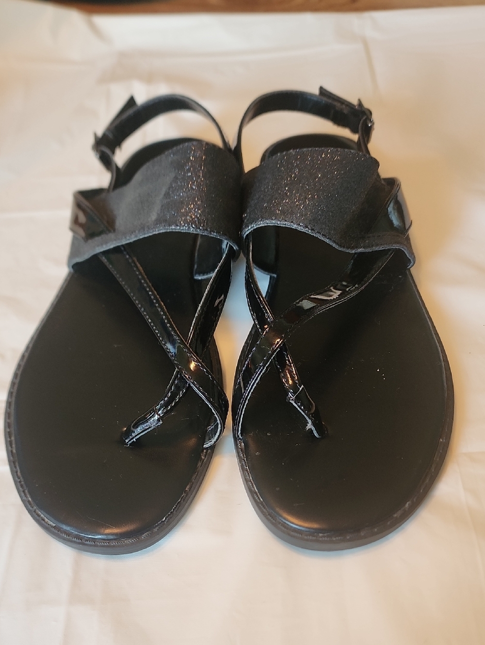 Simply Vera Vera Wang Black Patent Sandal with Glitter Accent